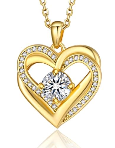 MomentWish Heart Moissanite Necklace for Women, Perfect Gift for Christmas and Birthday, D Color VVS1 Simulated Diamond