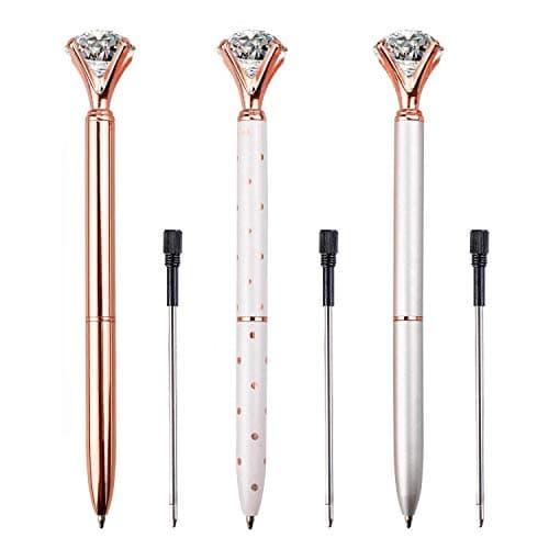 Premium Ballpoint Pens Large Crystal Diamond Pen Bling Metal Office and School Silver/White Rose Polka Dot/Rose Gold 3 P