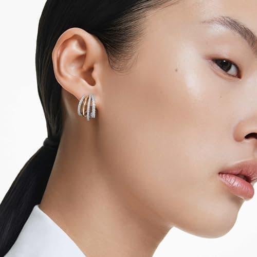 Swarovski Hyperbola Hoop Earrings - Mixed Cuts, Mini Clear Mixed Metal Finish for Women, Everyday Wear | Best Clear Earr