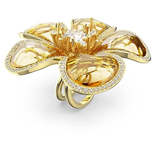 Swarovski Florere Cocktail Ring: Yellow Flower Motif, Gold-Tone Finished Double Band for Women Evening Wear Features and