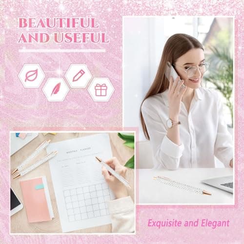 White Pearl Rhinestone Metal Ballpoint Pens for Women Girls Office School Supplies