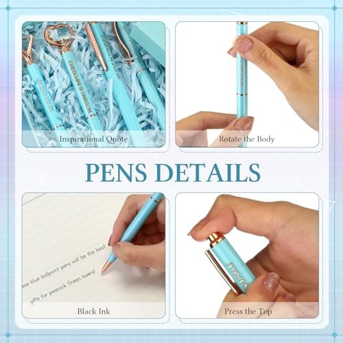 Yeaqee Blue Diamond Ballpoint Pen Set for Women Gift 2025 Crystal Motivational Office Supplies with Gift Box Nurse Teach