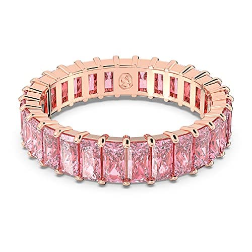 Swarovski Matrix Crystal Ring Collection for Women, Pink Crystal, Rose Gold-Tone Finish, Elegant Wedding Party Jewelry