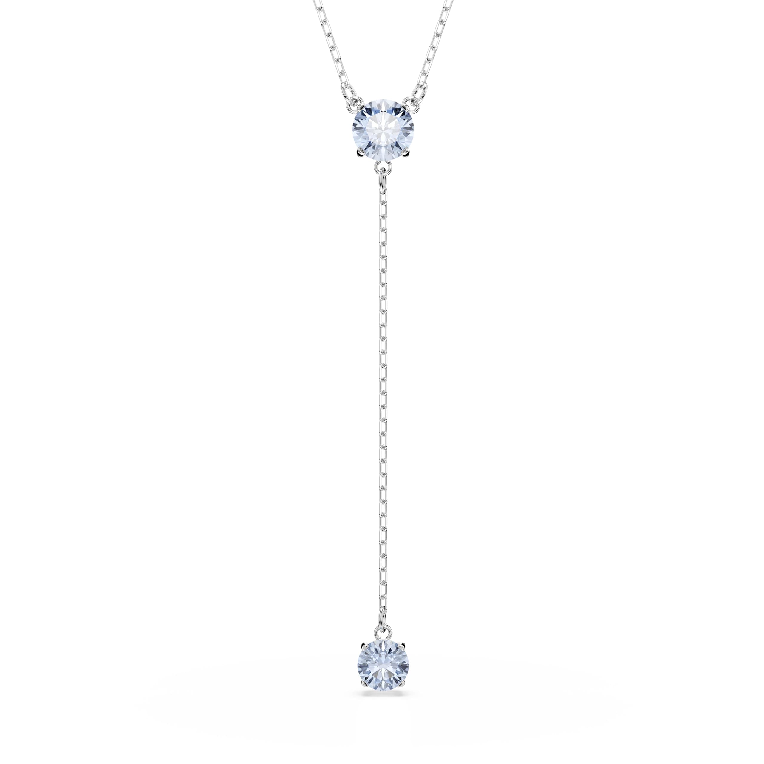 Swarovski Attract Crystal Y Necklace - Round Cut Blue & Pink Stones, Rhodium Finish, Perfect Gift for Special Occasions