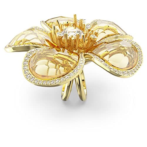 Swarovski Florere Cocktail Ring: Yellow Flower Motif, Gold-Tone Finished Double Band for Women Evening Wear Features and