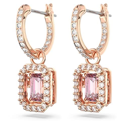 Swarovski Una Drop Earrings Octagon Cut Pink Crystal Rose Gold-Tone Finish for Women Evening Party Jewelries