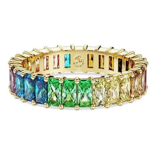 Swarovski Matrix Crystal Ring Collection for Women, Pink Crystal, Rose Gold-Tone Finish, Elegant Wedding Party Jewelry