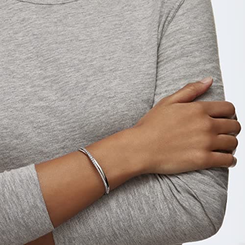 Swarovski Twist Rows Clear Crystal Bracelet - Rhodium & Rose Gold Tone, Women's Fashion Jewelry, 7.5cm