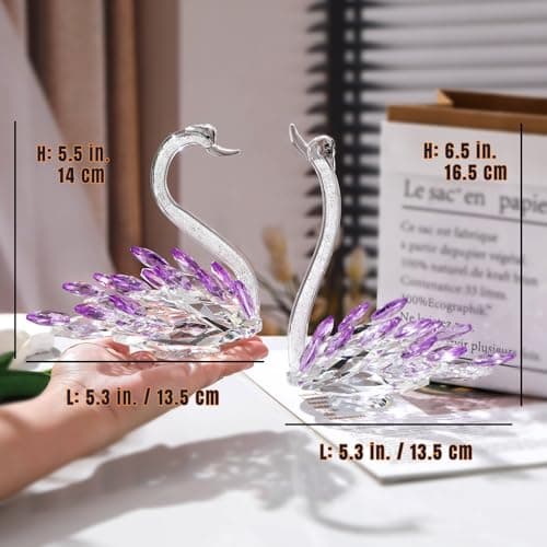 Ornamental Set of 2 Crystal Purple Swans Figurines for Anniversary Wedding Gifts Women Mom Couple Home Decor Gift Boxed