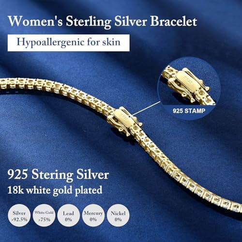 WOAINI Women's Moissanite Tennis Bracelet, 5.5 Carat with 925 Sterling Silver Gold Plating, 7" Length, VVSI Clarity, Bir
