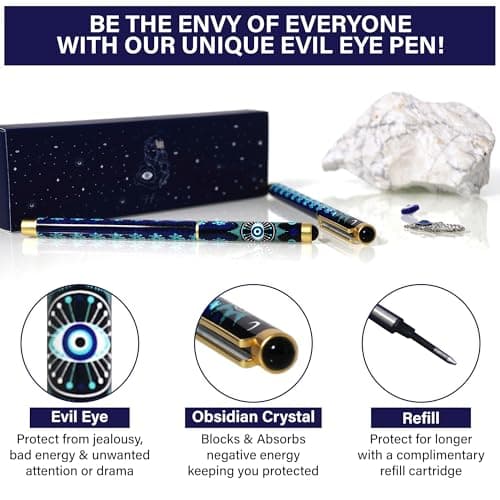 Evil Eye Ballpoint Pen - Unique Pen for Journaling & Manifesting
| Evil Eye Pen with Black Obsidian Crystal - Perfect f