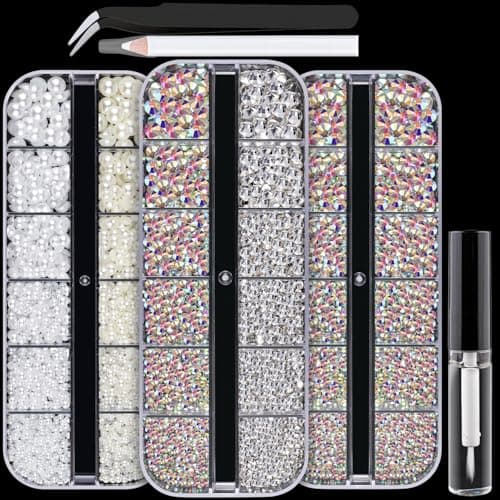 BELLEBOOST Iridescent Multi Shapes 3D Glass AB Crystal Nail Art Kit for Craft Decoration with Picks and Tweezers