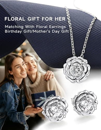 MomentWish 1Carat Moissanite Flower Necklace for Her 925 Sterling Silver Rose Valentine's Day Gift for Wife Recycled Cla