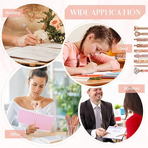Janmini 9 Pcs Rose Gold Ballpoint Pens Set with Metal Crystal Diamond Design - Women's Fancy Pens for Journaling, Writin