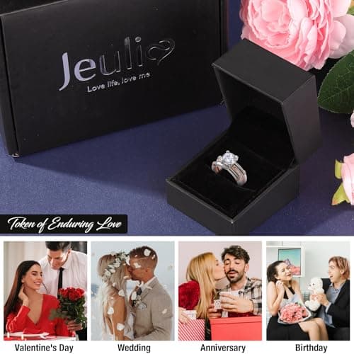 Jeulia Diamond Band Rings for Women CZ Sterling Silver Interchangeable Ring Sets Engagement Wedding Anniversary Promise