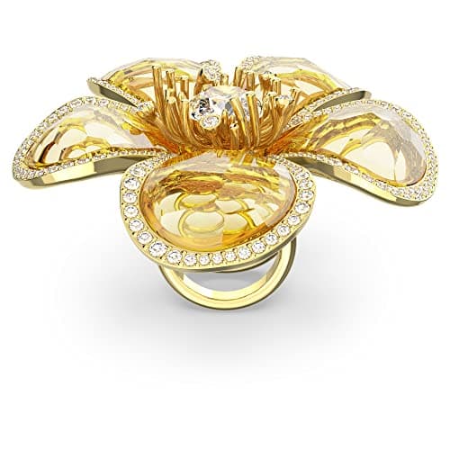 Swarovski Florere Cocktail Ring: Yellow Flower Motif, Gold-Tone Finished Double Band for Women Evening Wear Features and