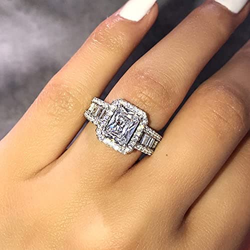 RKKOJJO 925 Sterling Silver Shiny Full Diamond Ring for Women at Eternity Engagement Wedding Scene
RKKOJJO Shiny Full Di