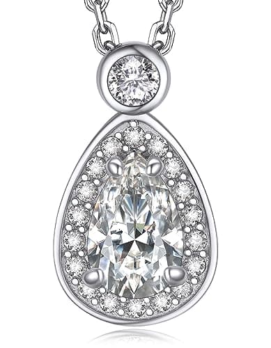 MomentWish Heart Necklace for Women, 1 Carat Simulated Moissanite for Her 925 Sterling Silver Halo Pendant-Heart Recycle