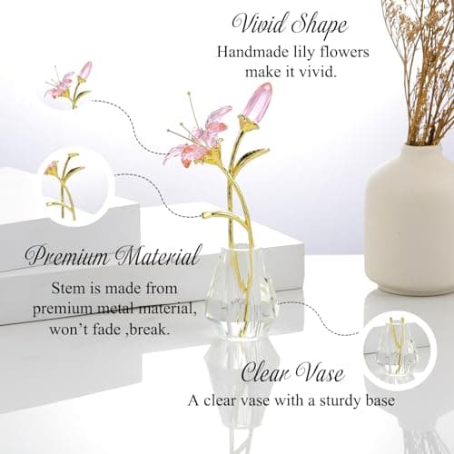 Crystal Pink Lily Flower Figurines Collectibles with Crystal Vase Gifts for Women's Home Decor
Crystal Pink Flower with