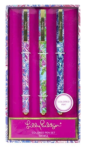 Lilly Pulitzer Colored Pen Set of 3 for Shade Seekers: Pink/Blue/Green Ink, Assorted Styles