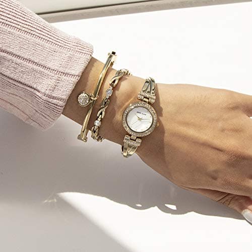 Premium Crystal Accented Anne Klein Women's Bangle Watch and Bracelet Set for Fashionable Ladies
| Anne Klein Women's P