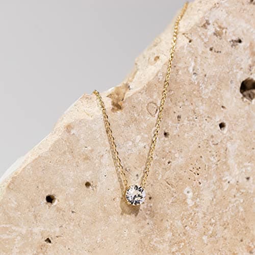PAVOI Women's Gold Necklaces 14K Gold Plated 1.5 Carat Cubic Zirconia Solitaire Choker Necklace | Fine Jewelry for Women