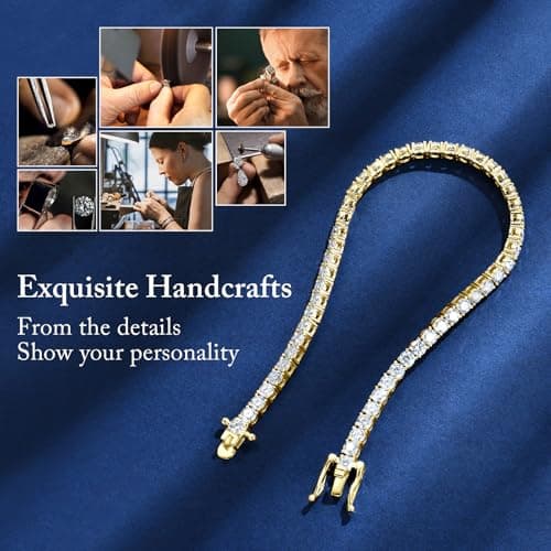 WOAINI Women's Moissanite Tennis Bracelet, 5.5 Carat with 925 Sterling Silver Gold Plating, 7" Length, VVSI Clarity, Bir