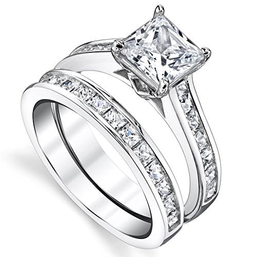 Bonndorf |3 Carats Sterling Silver Cubic Zirconia Bridal Set Engagement Wedding Ring Bands Princess Cut
Bonndorf |3 Cara