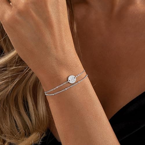 MONOZO Gold Plated Disc Bracelets for Women - Dainty 18K Real Gold Plated Personalized Letter A-Z Jewelry Gifts for Wome
