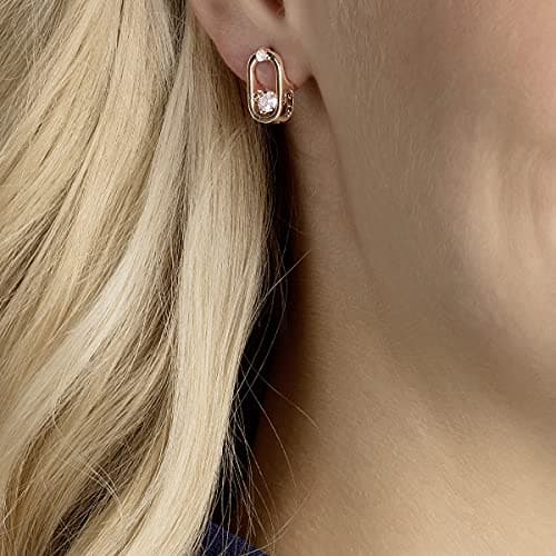 Swarovski Sparkling Dance Pierced Earrings Rose-Gold Tone Floating Round Crystals Cage Design Women Evening Party Jewelr