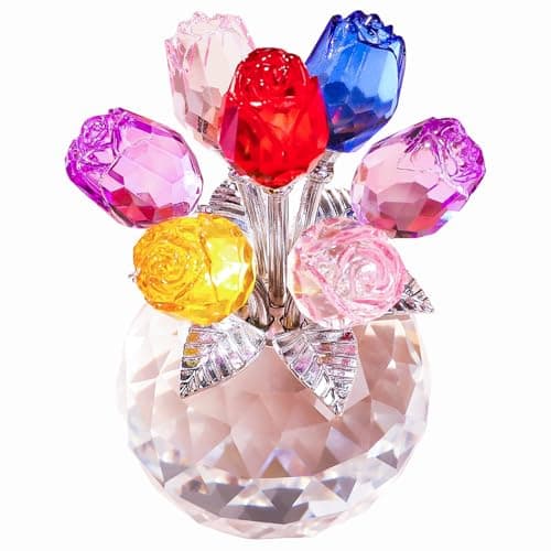 YWHL Handmade Crystal Purple Rose Flower Figurine with Round Vase, Romantic Gifts for Girlfriend and Wife, Home Decor fo