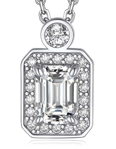 MomentWish Heart Necklace for Women, 1 Carat Simulated Moissanite for Her 925 Sterling Silver Halo Pendant-Heart Recycle
