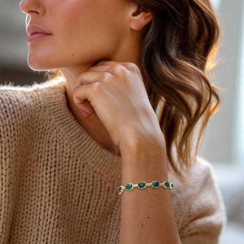 Ross-Simons 1|00 ct. t.w. Emerald and .21 ct. t.w. Diamond Bracelet for Women in 18kt Gold Over Sterling
| Ross-Simons