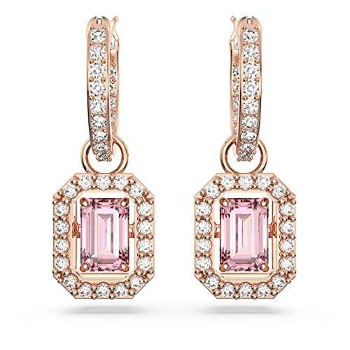 Swarovski Una Drop Earrings Octagon Cut Pink Crystal Rose Gold-Tone Finish for Women Evening Party Jewelries