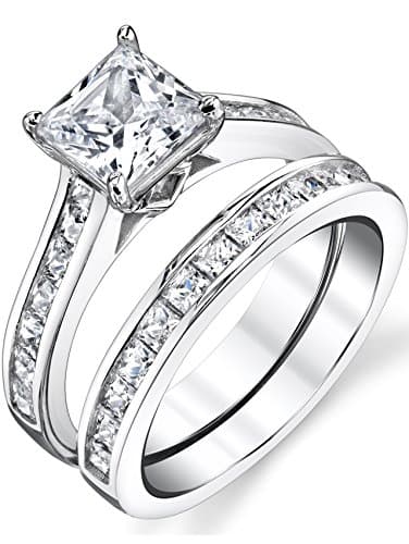 Bonndorf |3 Carats Sterling Silver Cubic Zirconia Bridal Set Engagement Wedding Ring Bands Princess Cut
Bonndorf |3 Cara