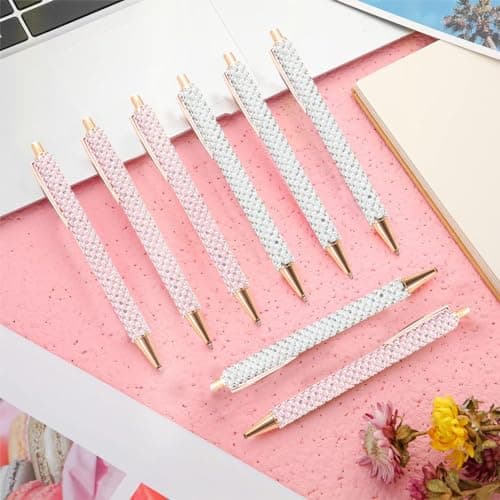 White Pearl Rhinestone Metal Ballpoint Pens for Women Girls Office School Supplies
