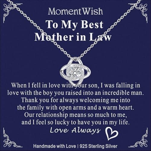 MomentWish Love Knot Necklace, 1 Carat Simulated Moissanite for Women, Mother's Day Gift 925 Sterling Silver Pendant Rec
