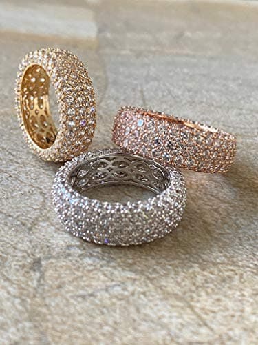 Women's 18k White or Rose Gold Plated Wide Eternity Ring Cubic Zirconia Wedding Band
| Women's 18k White or Rose Gold P