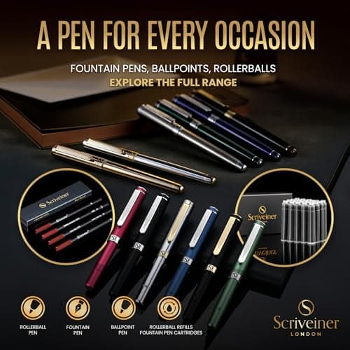 Scribeiner Silver Chrome Rollerball Pen - Luxury Pen for Men & Women, Real Gold Plating, Schmidt Ink Refill, Professiona