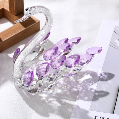 Ornamental Set of 2 Crystal Purple Swans Figurines for Anniversary Wedding Gifts Women Mom Couple Home Decor Gift Boxed
