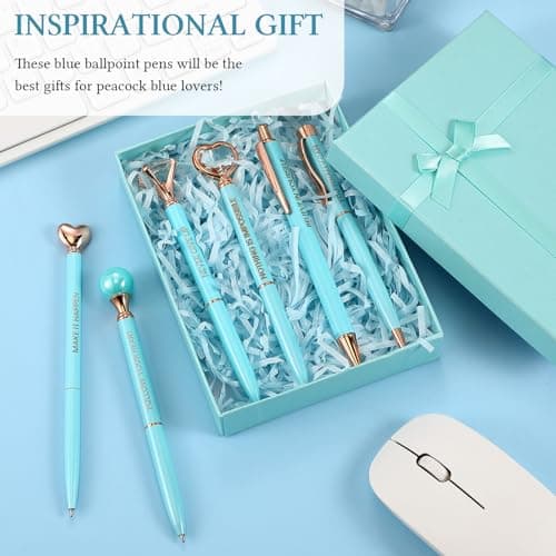 Yeaqee Blue Diamond Ballpoint Pen Set for Women Gift 2025 Crystal Motivational Office Supplies with Gift Box Nurse Teach