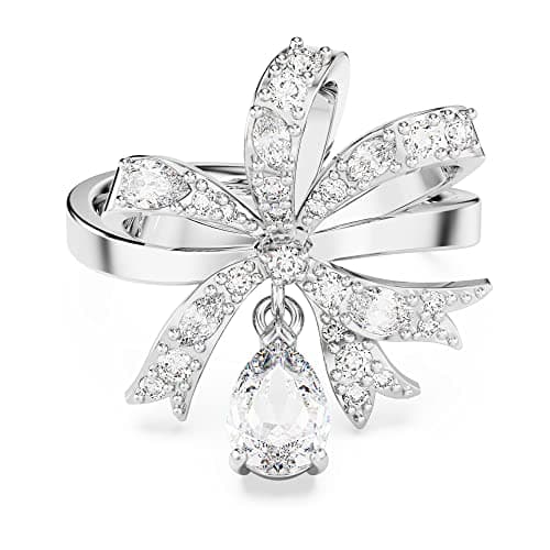 Swarovski Volta Cocktail Ring: Bow Design, Small Size, White Rhodium Finish