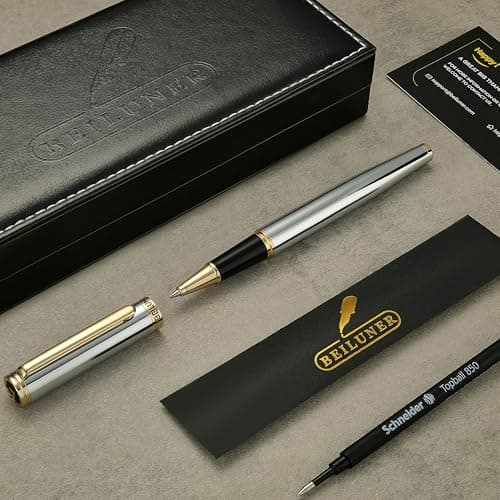 BEILUNER Luxury Rollerball Pen, Stunning Silver Chrome with 24K Gold Finish, Professional Gift Pen for Men & Women
| BE