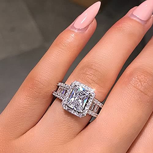 RKKOJJO 925 Sterling Silver Shiny Full Diamond Ring for Women at Eternity Engagement Wedding Scene
RKKOJJO Shiny Full Di