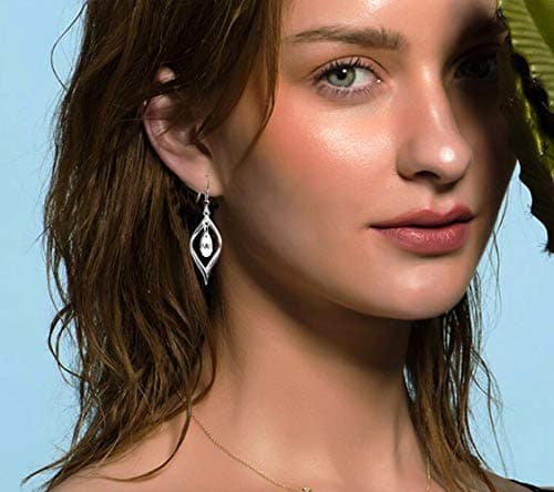 Politeny 18K Gold-Plated 925 Sterling Silver Swarovski Crystal Twist Leaf Fashion Dangle Earrings for Women
| Politeny