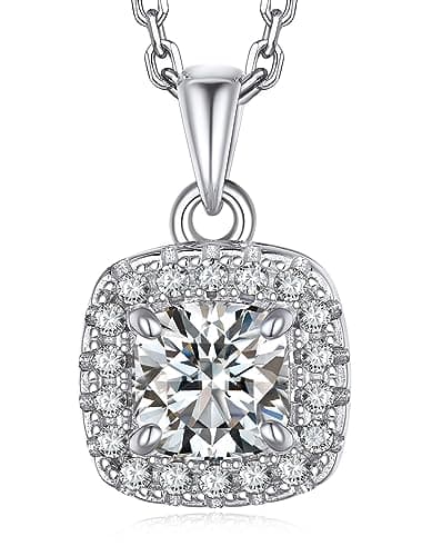 MomentWish Heart Necklace for Women, 1 Carat Simulated Moissanite for Her 925 Sterling Silver Halo Pendant-Heart Recycle
