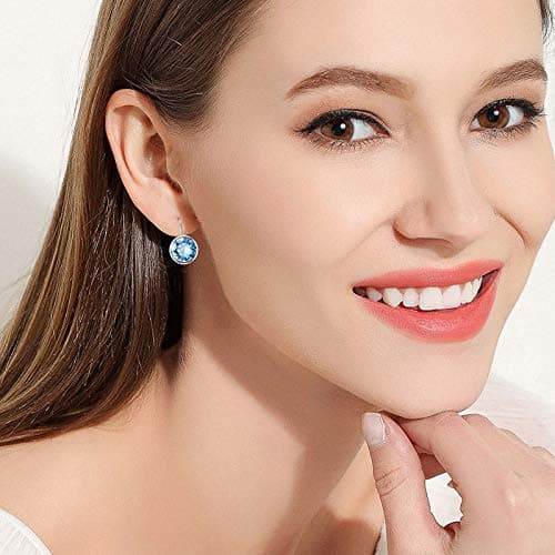 AOBOCO Sterling Silver Bella Earrings for Women, Hypoallergenic Pierced Leverback Cushion Cut Crystal Gifts