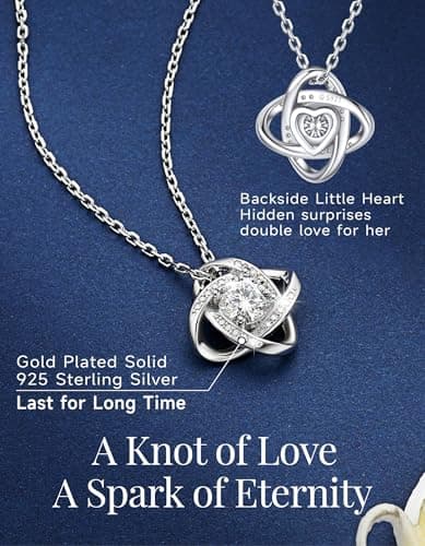 MomentWish Love Knot Necklace, 1 Carat Simulated Moissanite for Women, Mother's Day Gift 925 Sterling Silver Pendant Rec