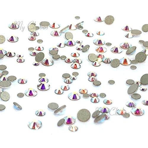 CRYSTAL AB 2058 Xilion Rose Rhinestones for Nail Art, Tiny Sizes (SS3-SS10), Mychobos 144 Pieces (1 Gross)