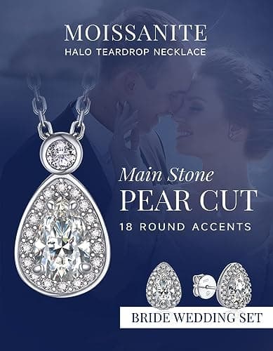 MomentWish Heart Necklace for Women, 1 Carat Simulated Moissanite for Her 925 Sterling Silver Halo Pendant-Heart Recycle